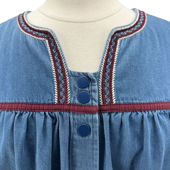 Go Softly Patio Womens Medium Dress Denim Embroidered Snap Button Western Mumu - Picture 3 of 7